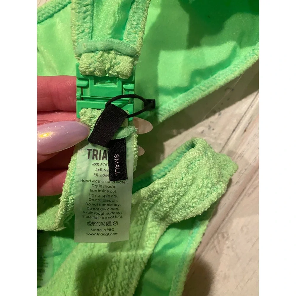 Triangl Lime Green Textured Smocked Rib Triangle Bikini Set Size S